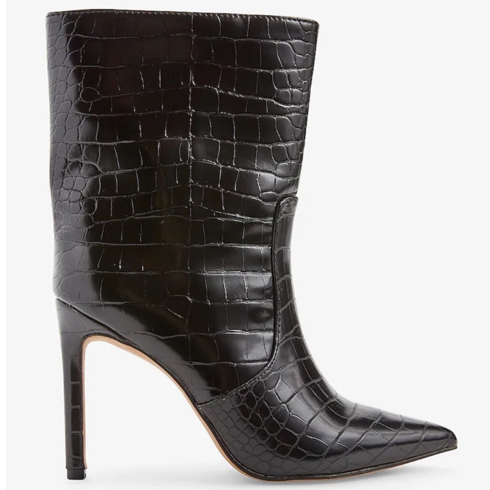 NEW Express Faux Leather Croc Heel Boots Booties